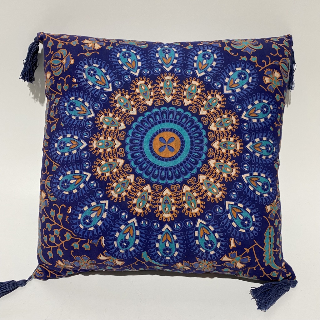 CUSHION, Indian Blue Brown Mandala